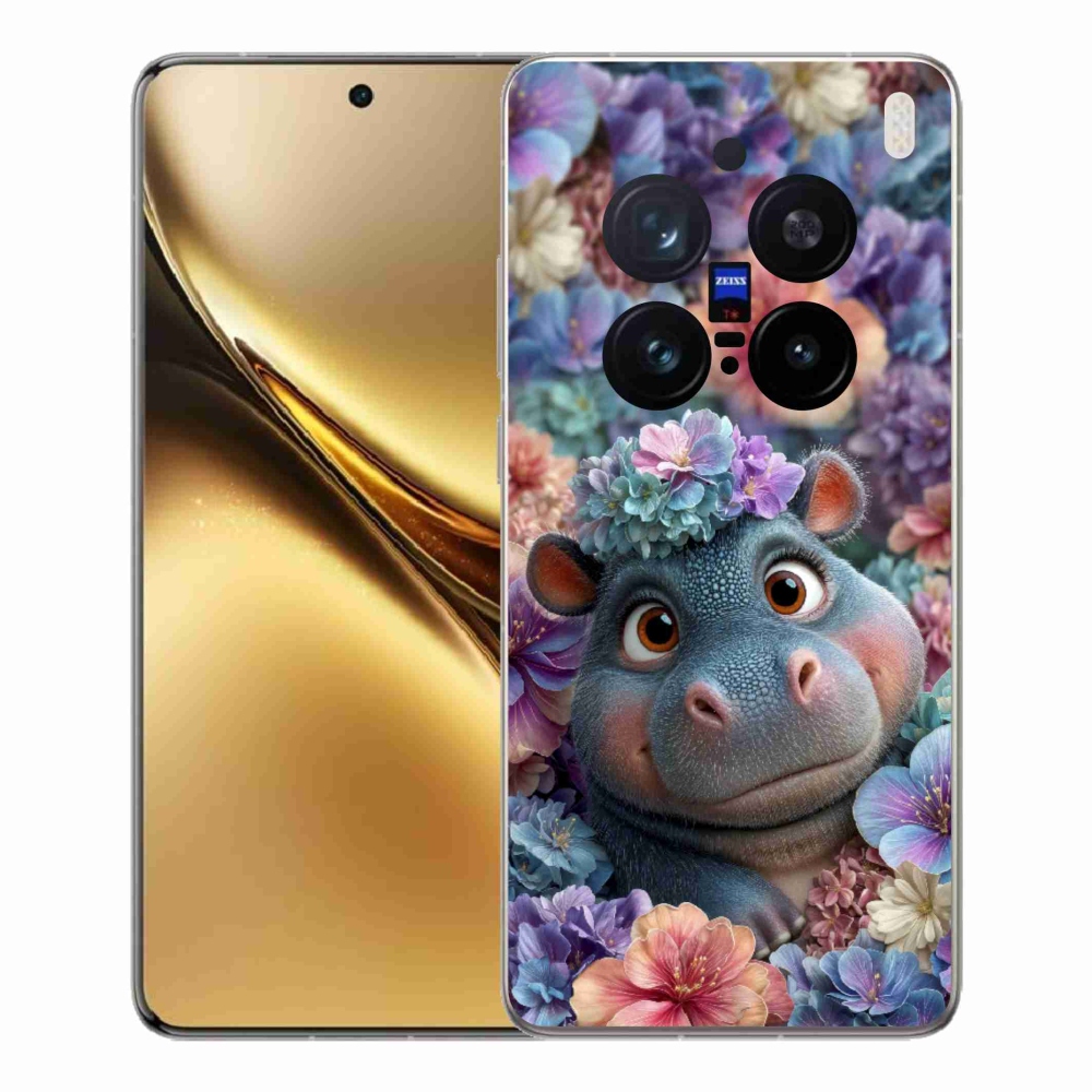 Gélový kryt mmCase na Vivo X200 Pro 5G - hrošík v kvetoch