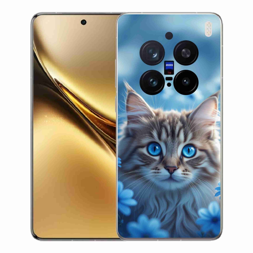Gélový kryt mmCase na Vivo X200 Pro 5G - mačiatko v modrých kvetoch