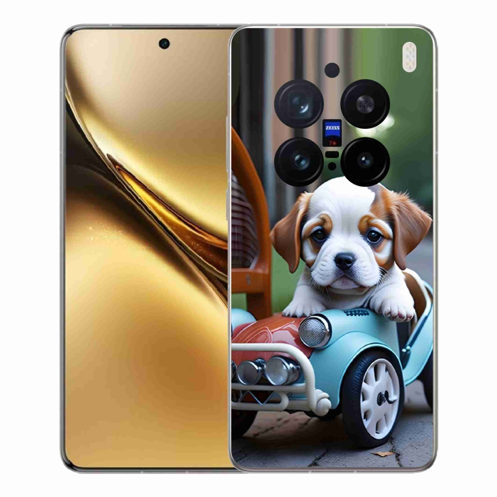 Gélový kryt mmCase na Vivo X200 Pro 5G - šteňa v retro aute
