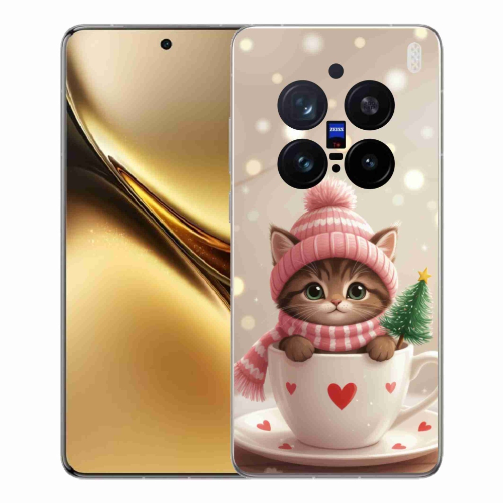 Gélový kryt mmCase na Vivo X200 Pre 5G - vianočné mačiatko v hrnčeku