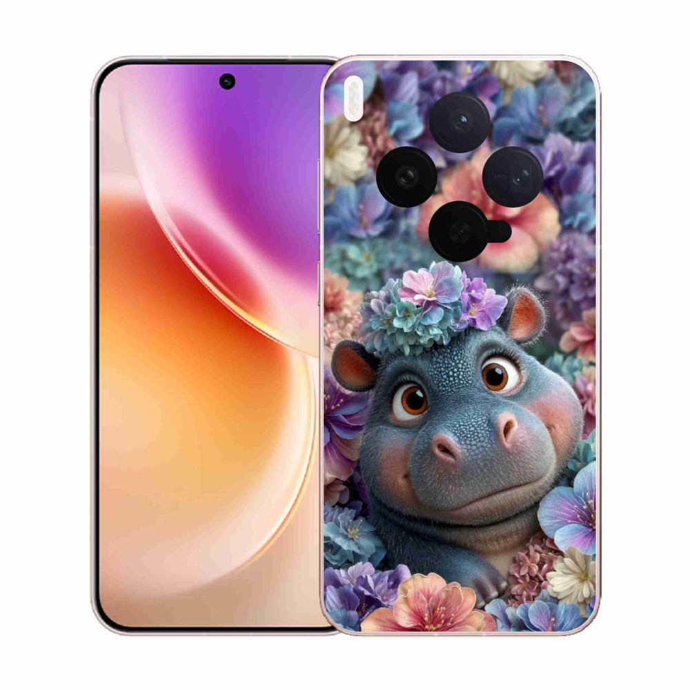 Gélový kryt mmCase na Vivo X300 5G - hrošík v kvetoch