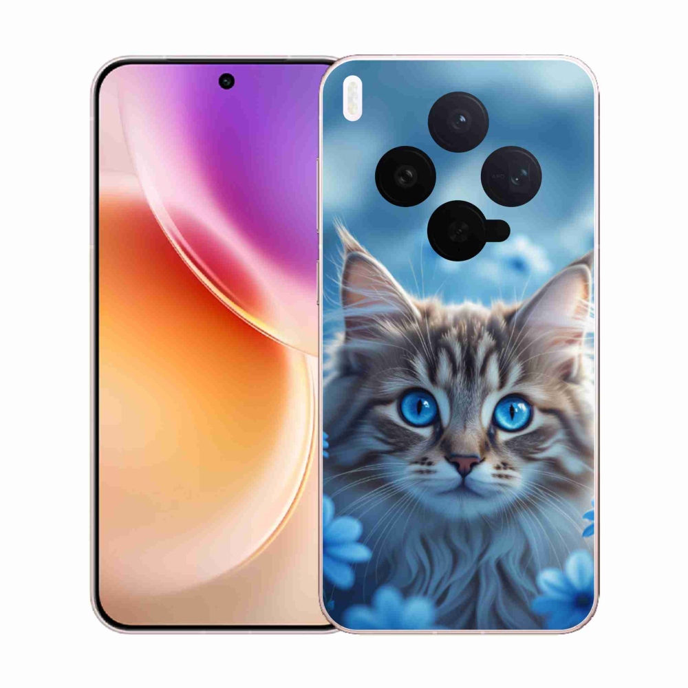 Gélový kryt mmCase na Vivo X300 5G - mačiatko v modrých kvetoch