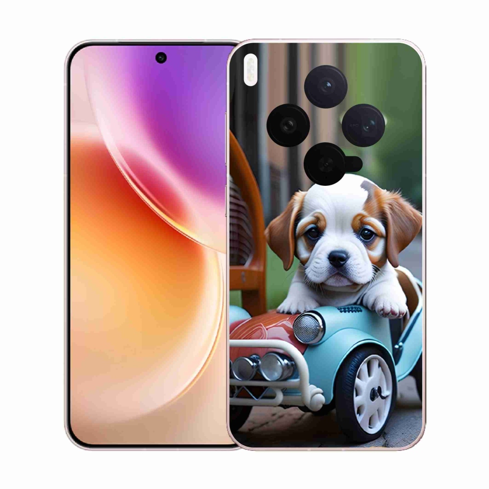 Gélový kryt mmCase na Vivo X300 5G - šteňa v retro aute