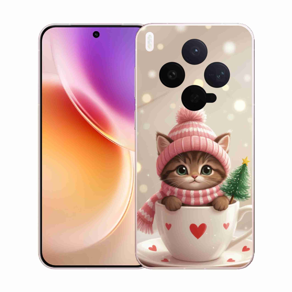 Gélový kryt mmCase na Vivo X300 5G - vianočné mačiatko v hrnčeku