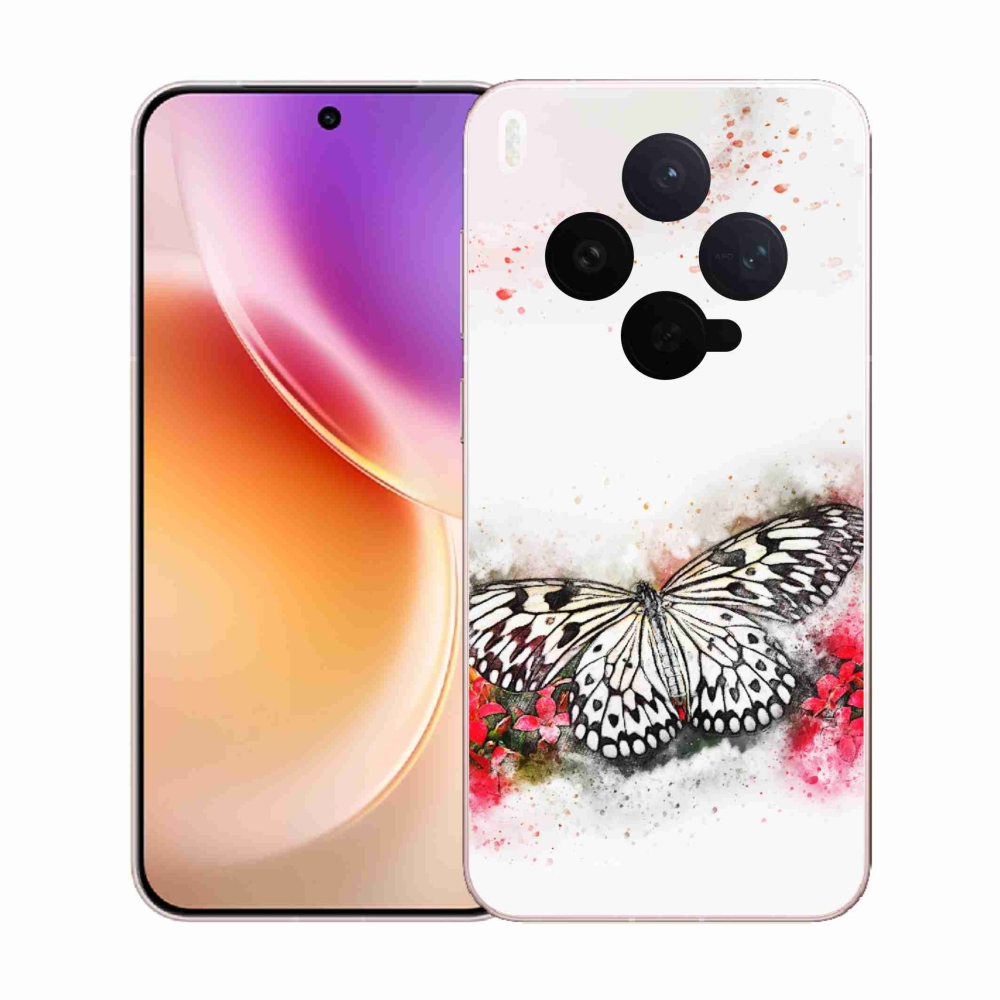 Gélový kryt mmCase na Vivo X300 - čiernobiely motýľ