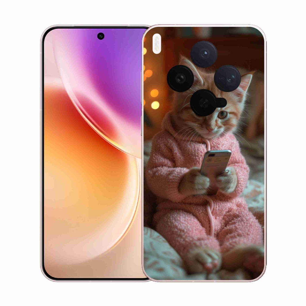 Gélový kryt mmCase na Vivo X300 - mačiatko s mobilom