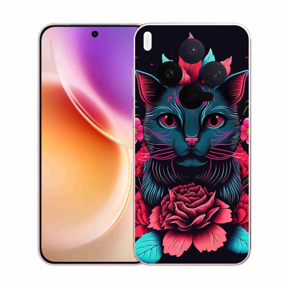 Gélový kryt mmCase na Vivo X300 - kvety a mačka