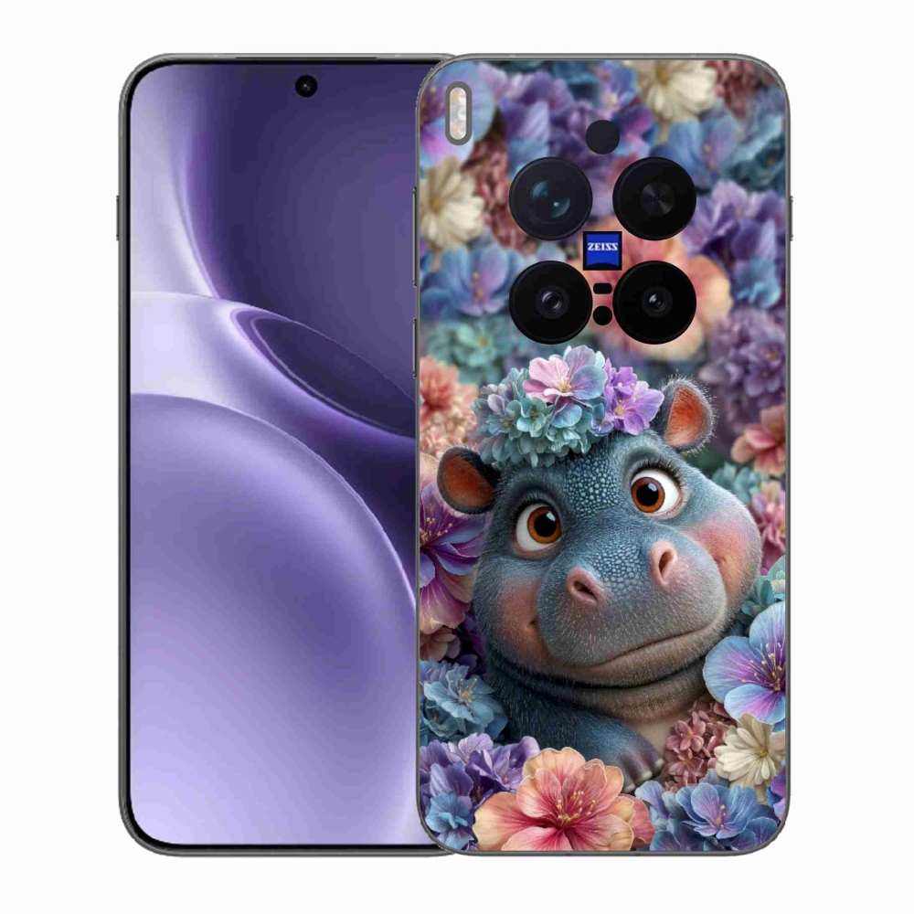 Gélový kryt mmCase na Vivo X300 Pro 5G - hrošík v kvetoch