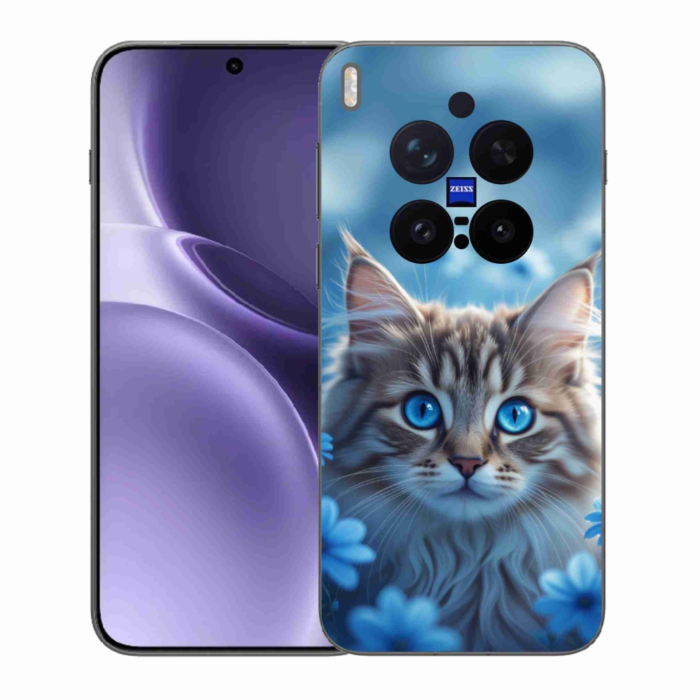 Gélový kryt mmCase na Vivo X300 Pro 5G - mačiatko v modrých kvetoch