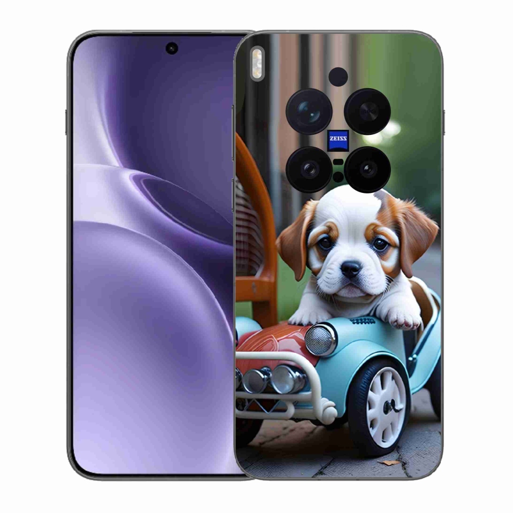 Gélový kryt mmCase na Vivo X300 Pro 5G - šteňa v retro aute