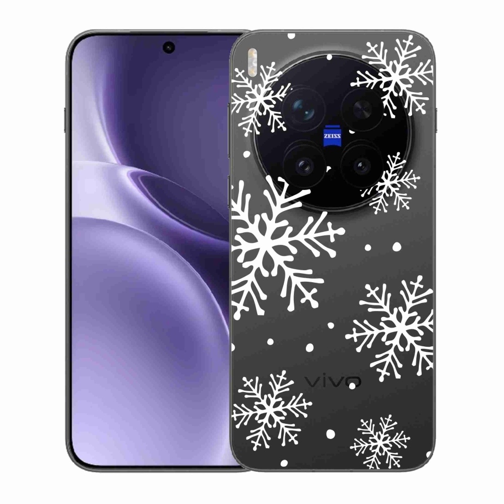 Gélový kryt mmCase na Vivo X300 Pro - biele vločky na priehľadnom pozadí
