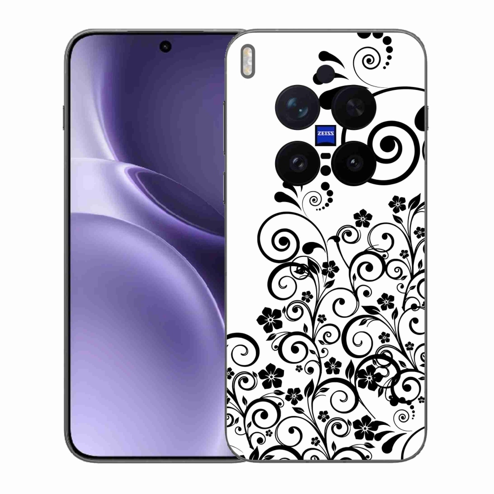 Gélový kryt mmCase na Vivo X300 Pro - čiernobiele kvetinové vzory