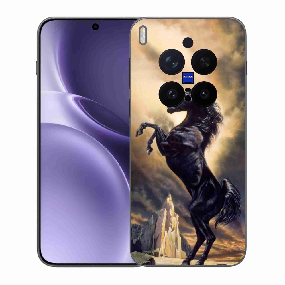 Gélový kryt mmCase na Vivo X300 Pro - čierny kreslený kôň