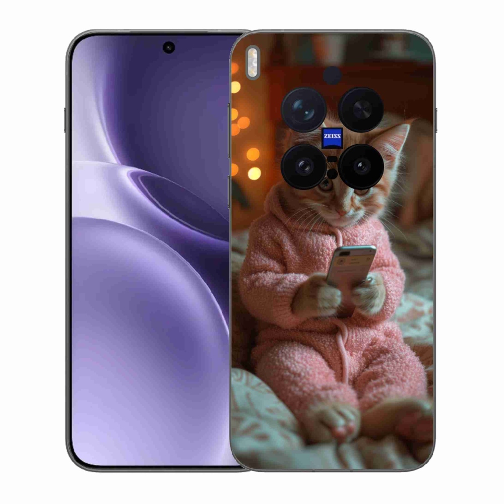 Gélový kryt mmCase na Vivo X300 Pro - mačiatko s mobilom