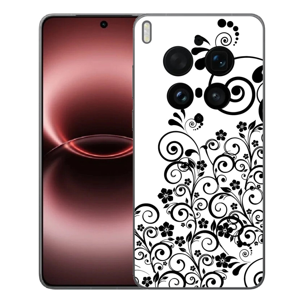 Gélový kryt mmCase na Vivo X300 Ultra - čiernobiele kvetinové vzory