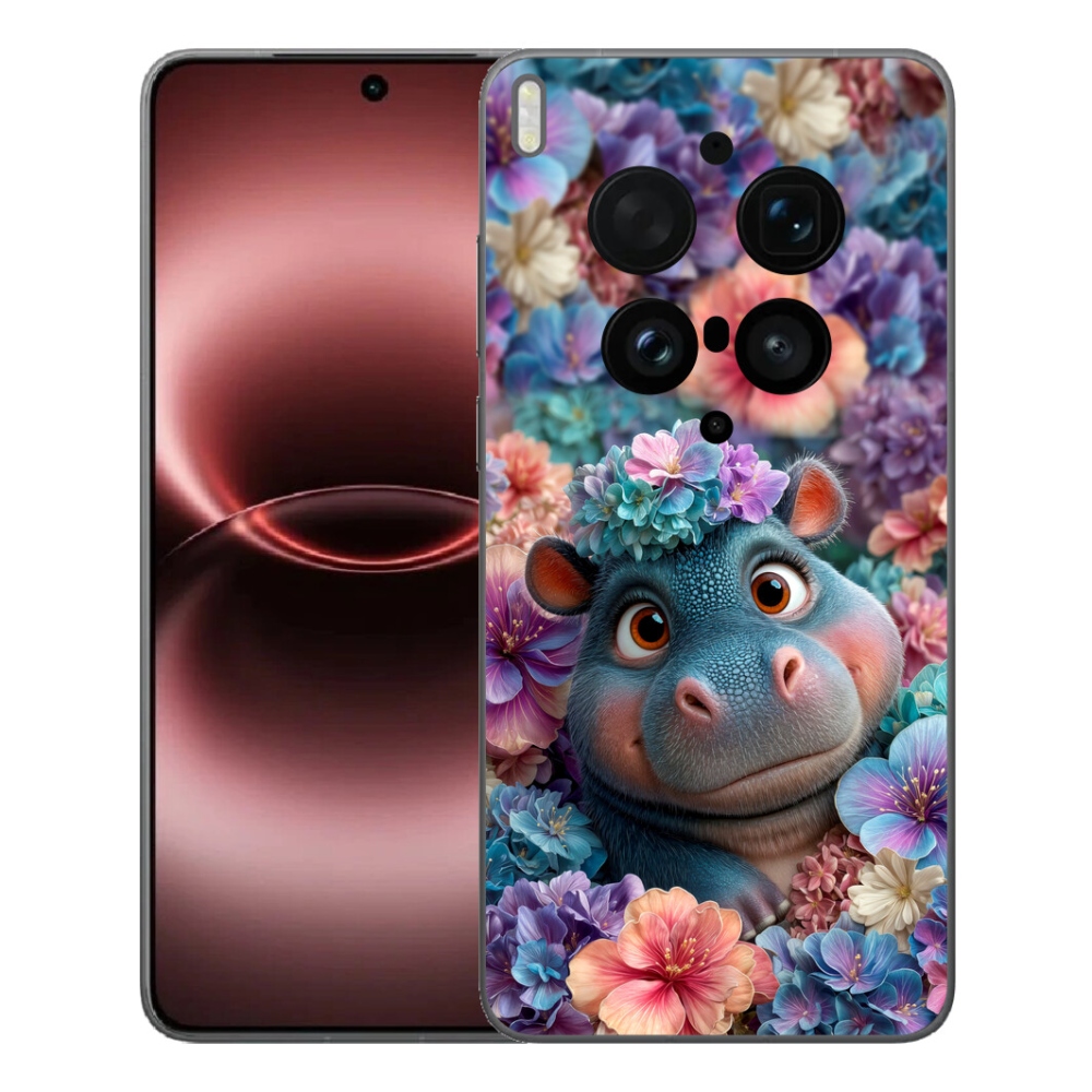 Gélový kryt mmCase na Vivo X300 Ultra - hrošík v kvetoch