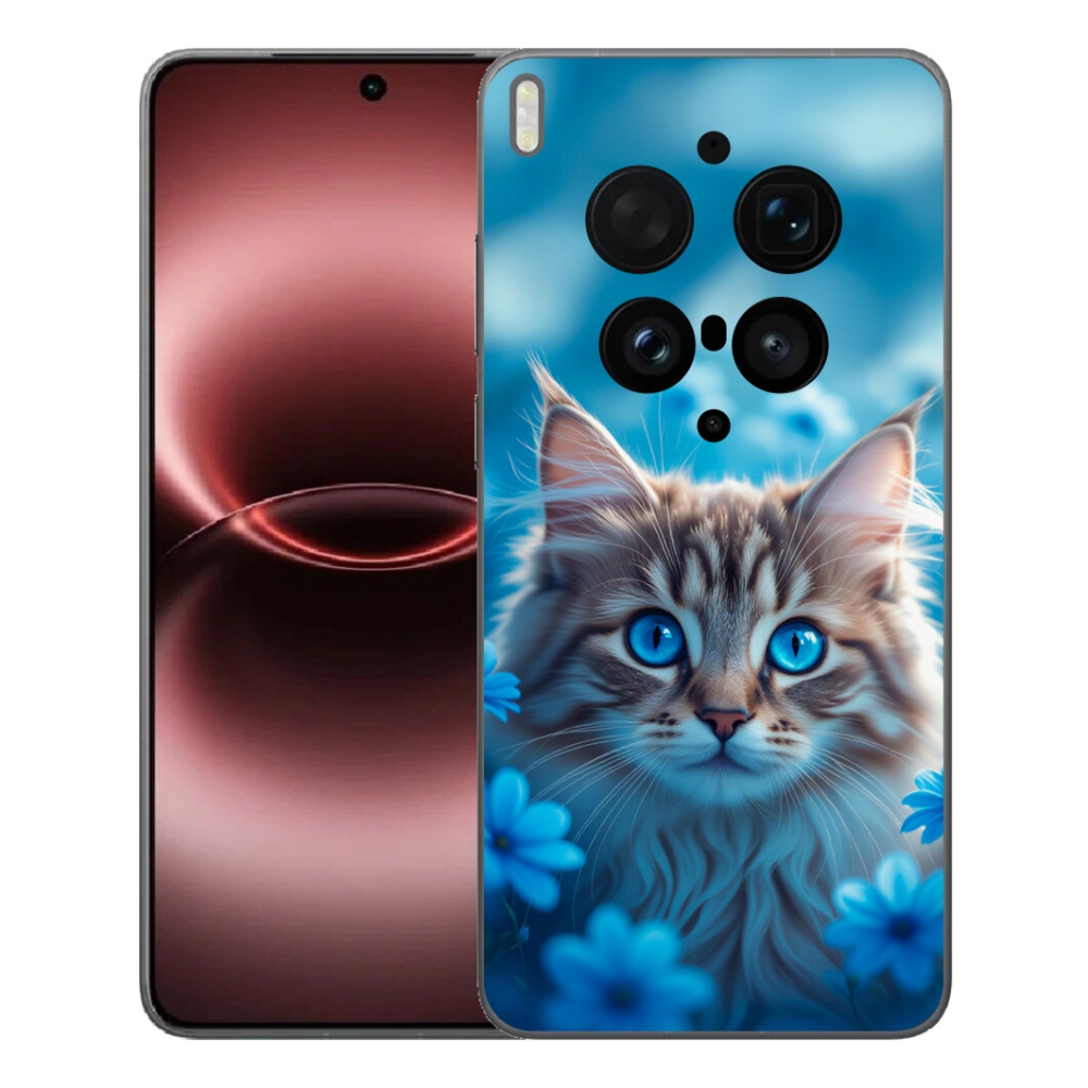 Gélový kryt mmCase na Vivo X300 Ultra - mačiatko v modrých kvetoch