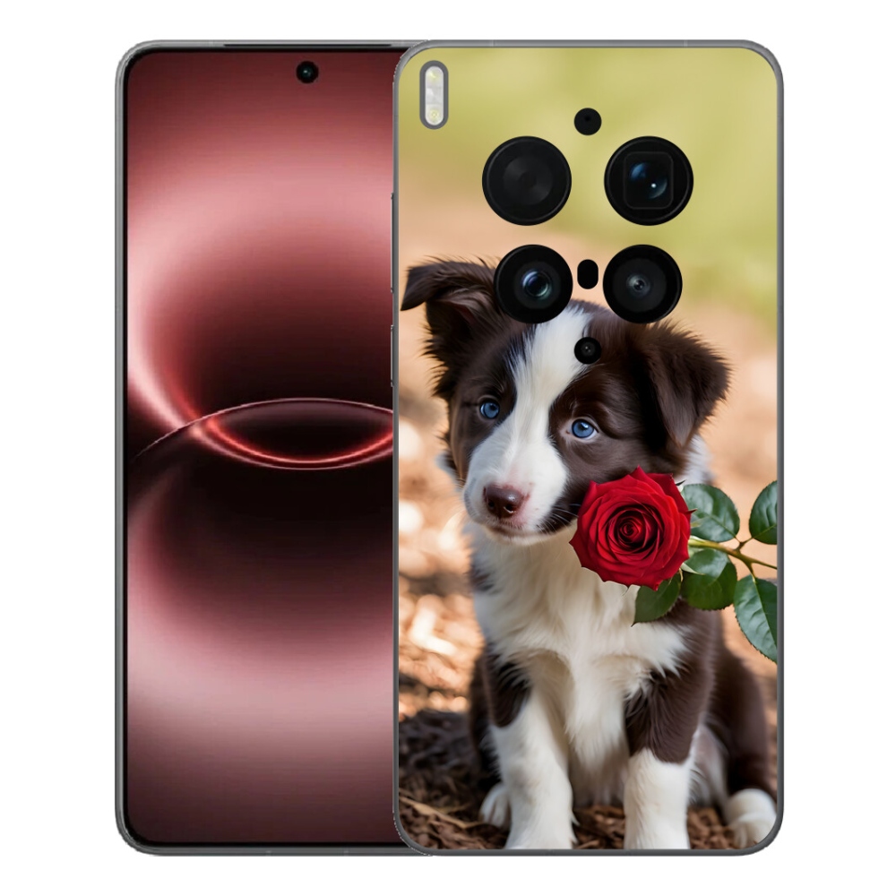 Gélový kryt mmCase na Vivo X300 Ultra - roztomilá border kólia s ružou