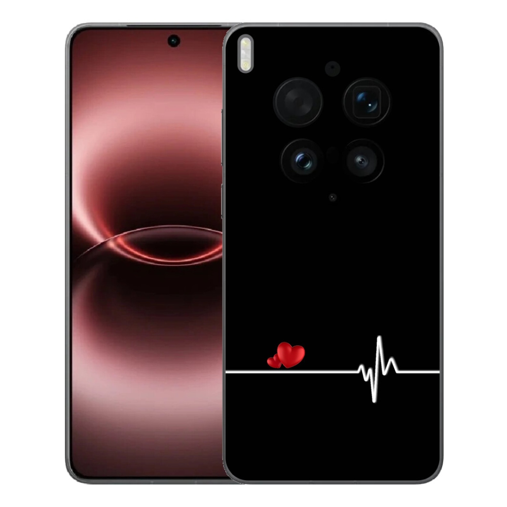 Gélový kryt mmCase na Vivo X300 Ultra - srdce a tep čierne pozadie