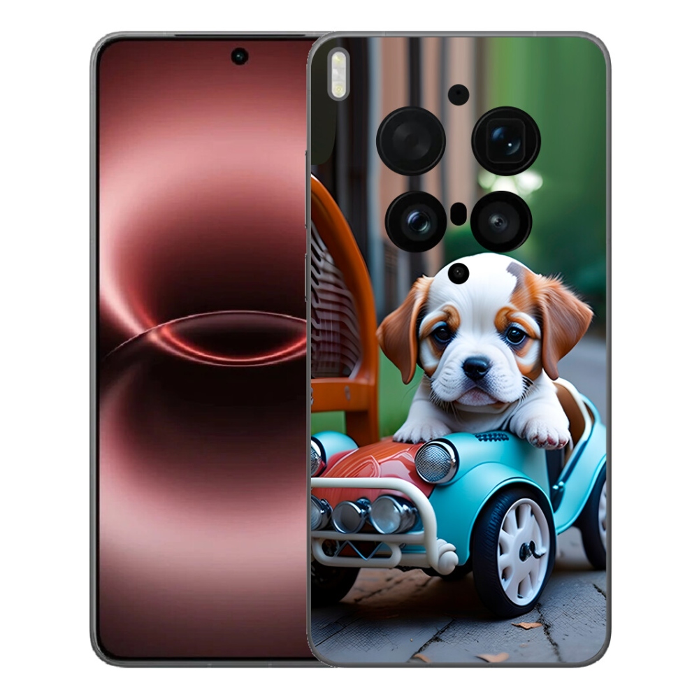 Gélový kryt mmCase na Vivo X300 Ultra - šteňa v retro aute
