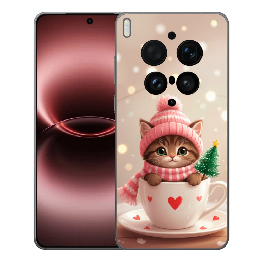Gélový kryt mmCase na Vivo X300 Ultra - vianočné mačiatko v hrnčeku