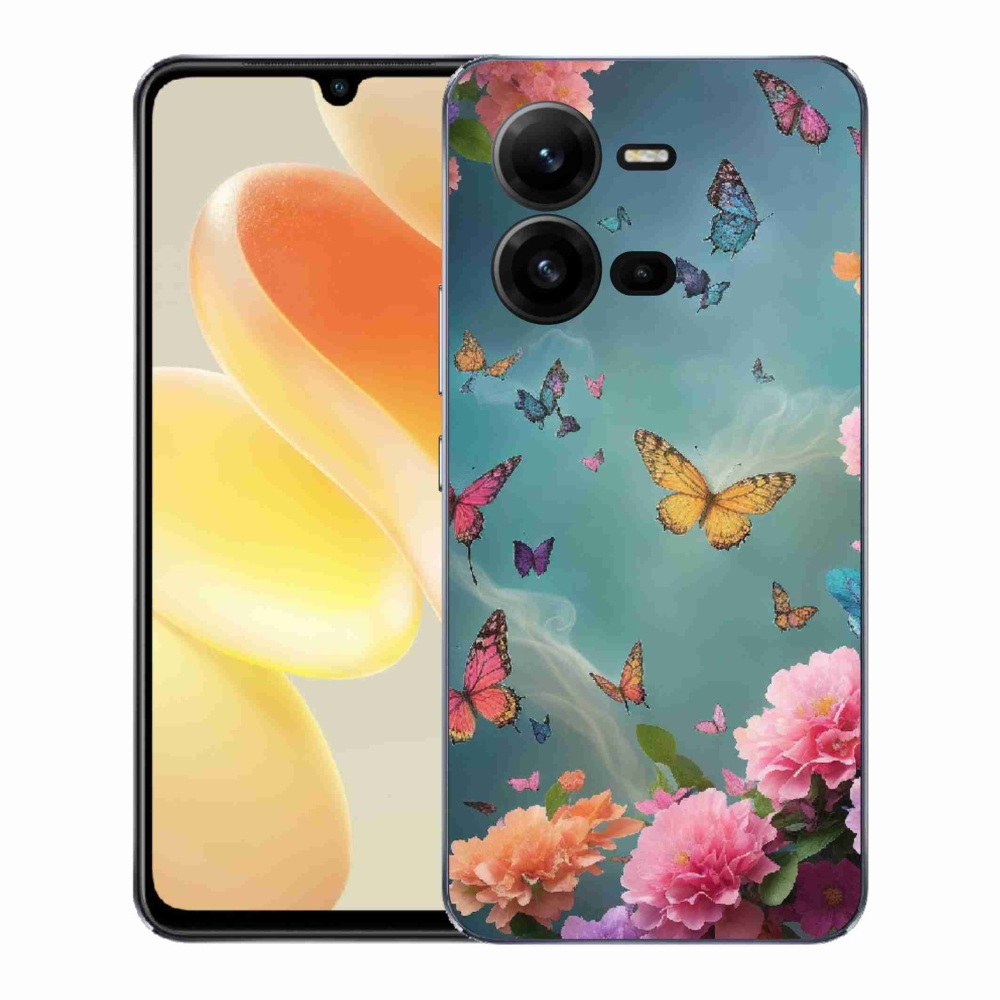 Gélový kryt mmCase na Vivo X80 Lite - farebné kvety a motýle
