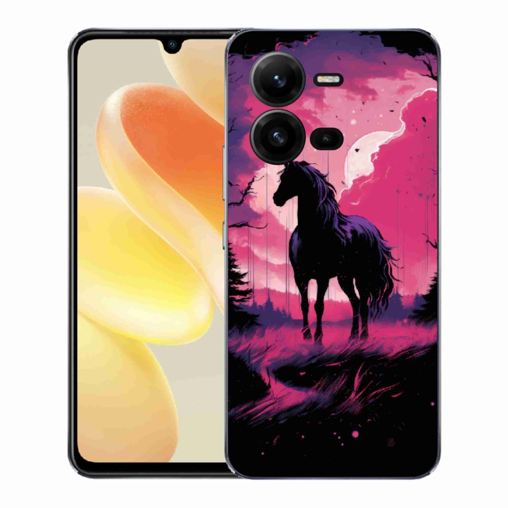 Gélový kryt mmCase na Vivo X80 Lite - čierny kreslený kôň 1
