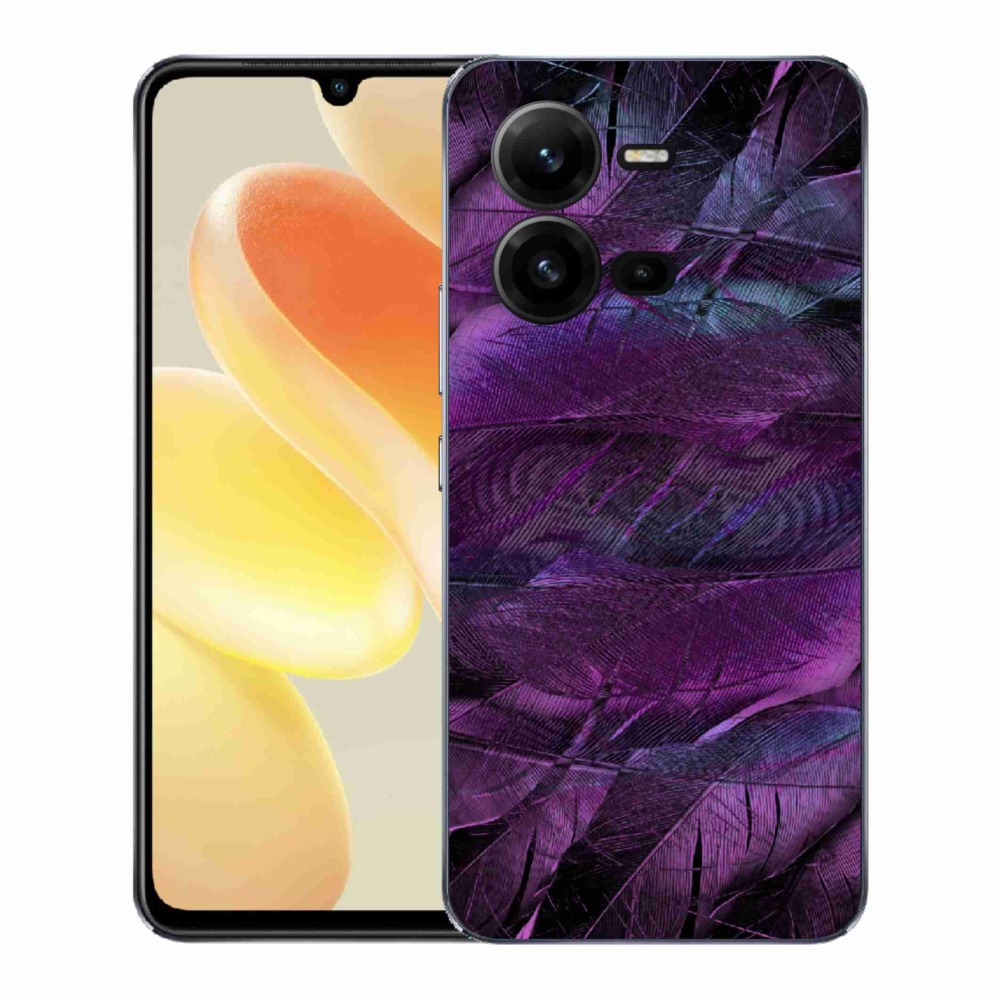 Gélový kryt mmCase na Vivo X80 Lite - fialové pierka