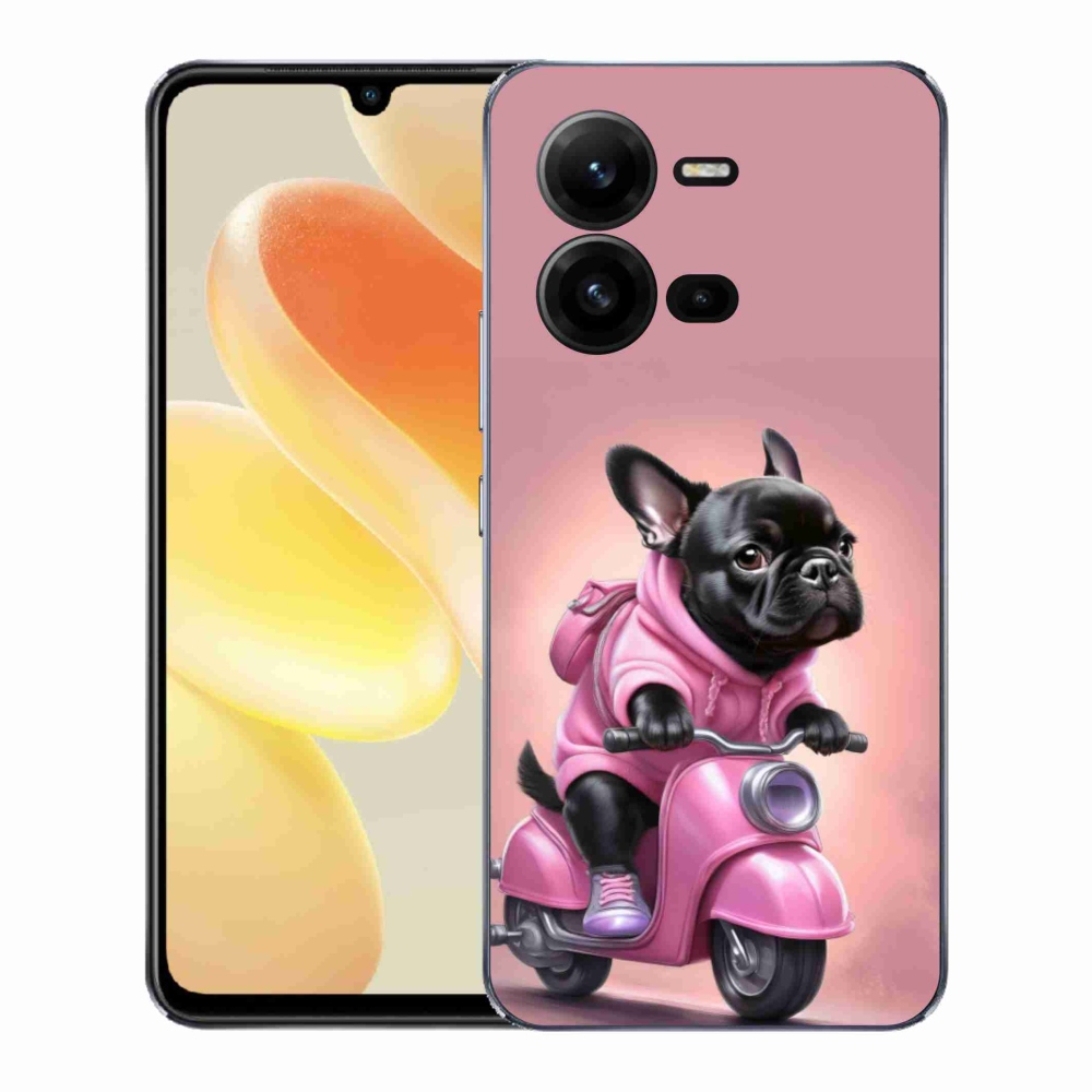 Gélový kryt mmCase na Vivo X80 Lite - francúzsky buldoček na skútri
