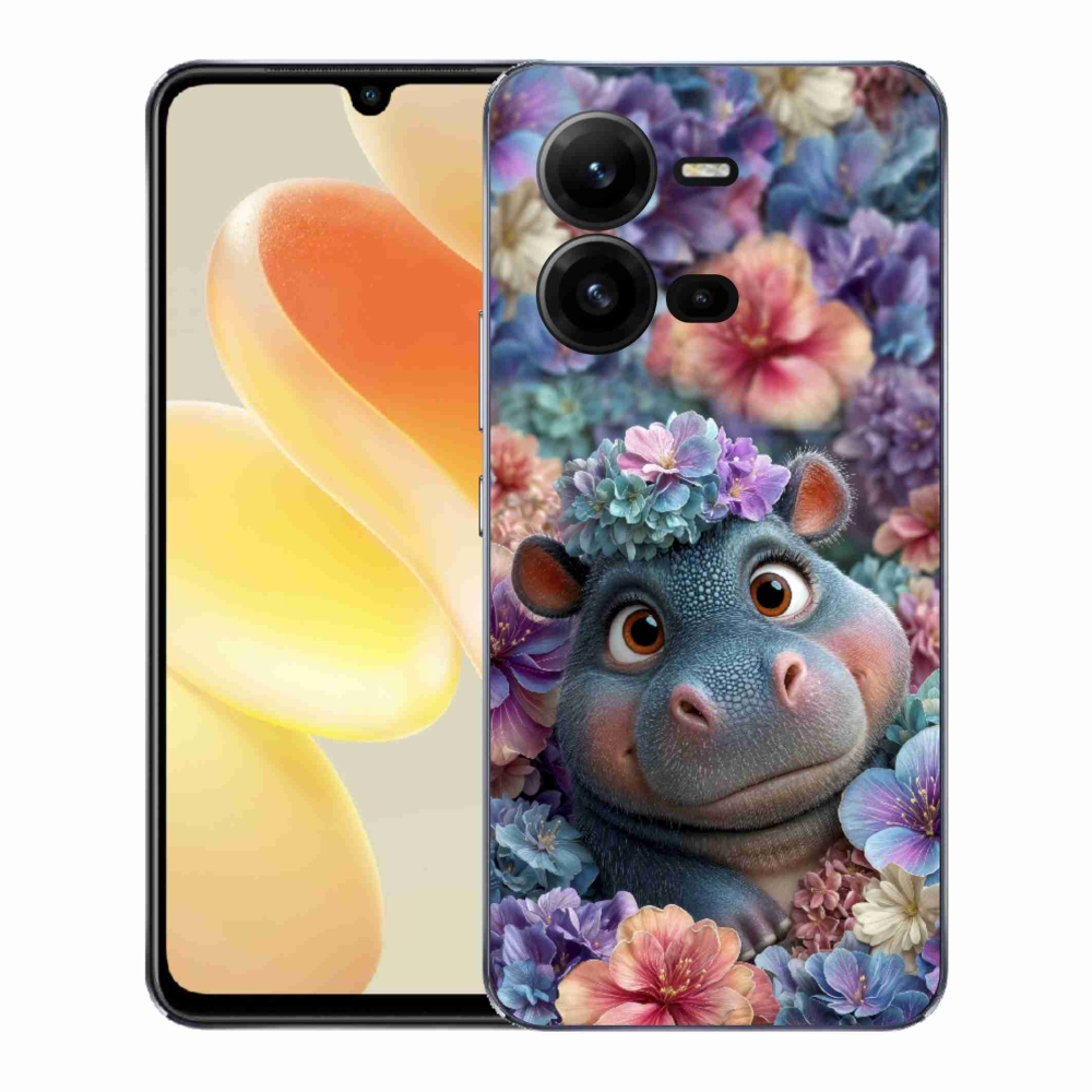Gélový kryt mmCase na Vivo X80 Lite - hrošík v kvetoch