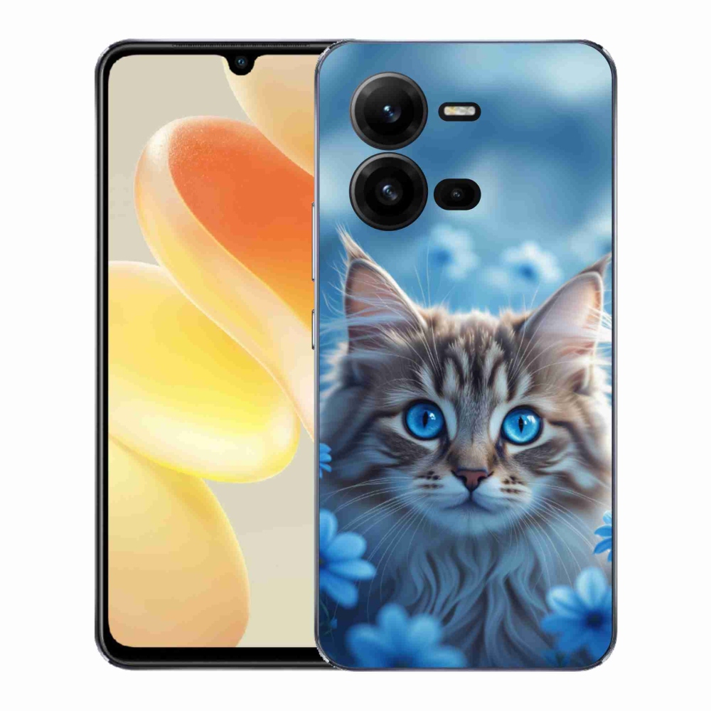 Gélový kryt mmCase na Vivo X80 Lite - mačiatko v modrých kvetoch
