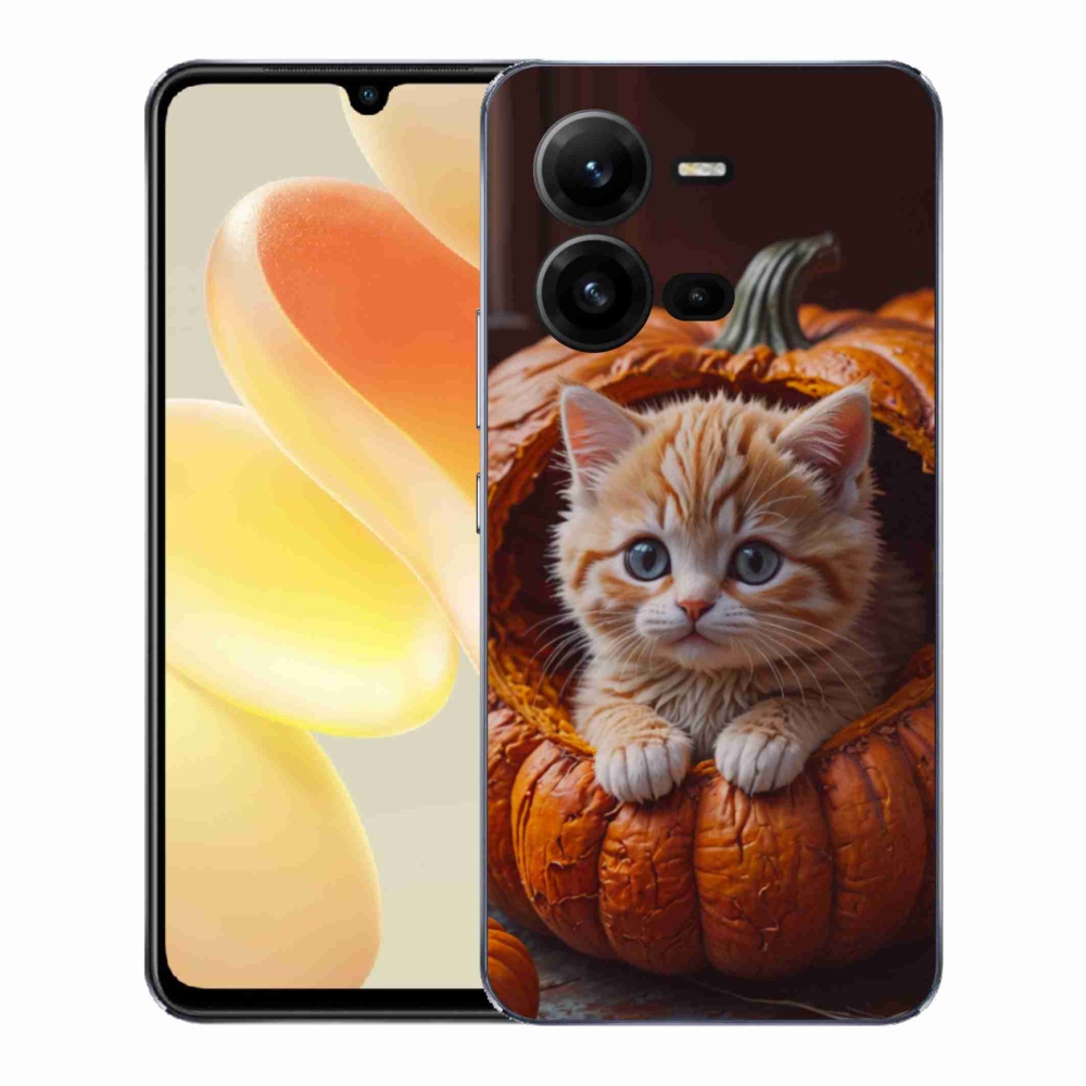 Gélový kryt mmCase na Vivo X80 Lite - mačiatko a tekvica 2