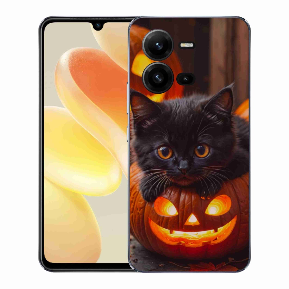 Gélový kryt mmCase na Vivo X80 Lite - mačiatko a tekvica
