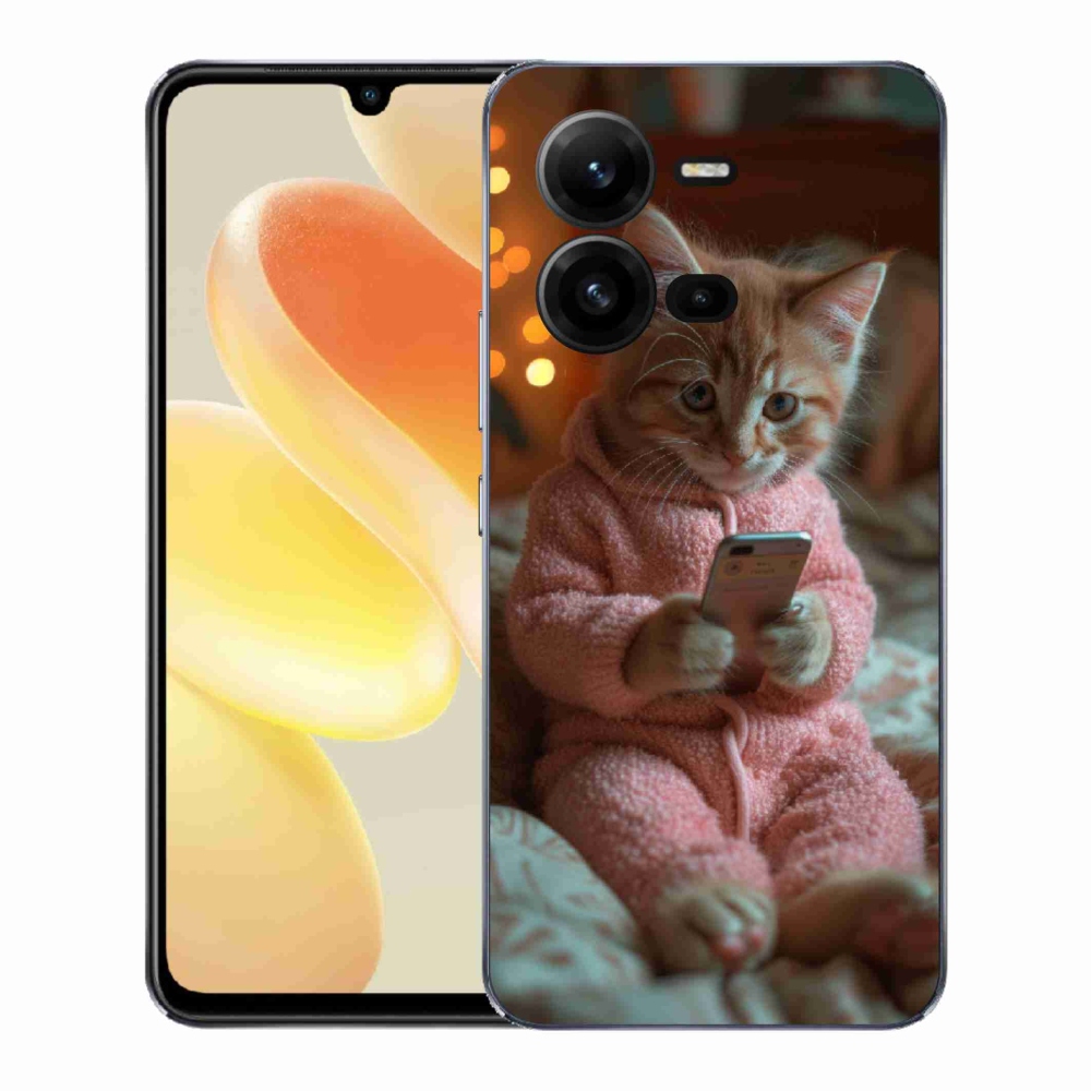 Gélový kryt mmCase na Vivo X80 Lite - mačiatko s mobilom