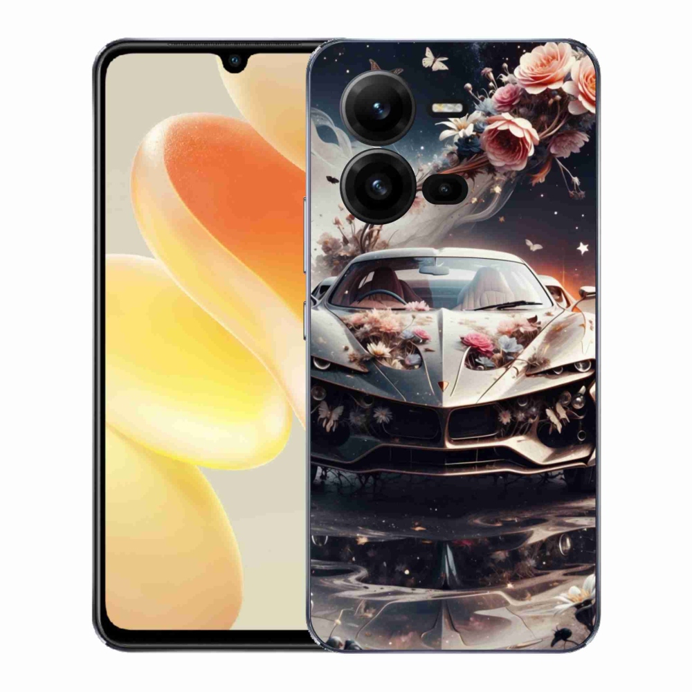 Gélový kryt mmCase na Vivo X80 Lite - kvetinový športový automobil