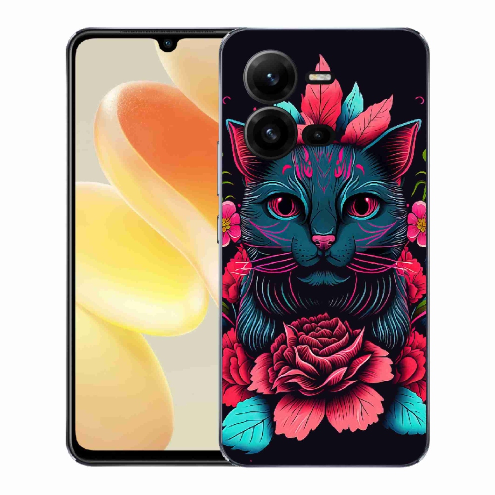 Gélový kryt mmCase na Vivo X80 Lite - kvety a mačka