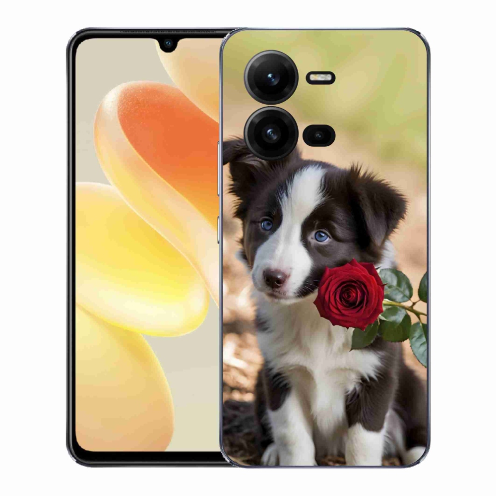Gélový kryt mmCase na Vivo X80 Lite - roztomilá border kólia s ružou