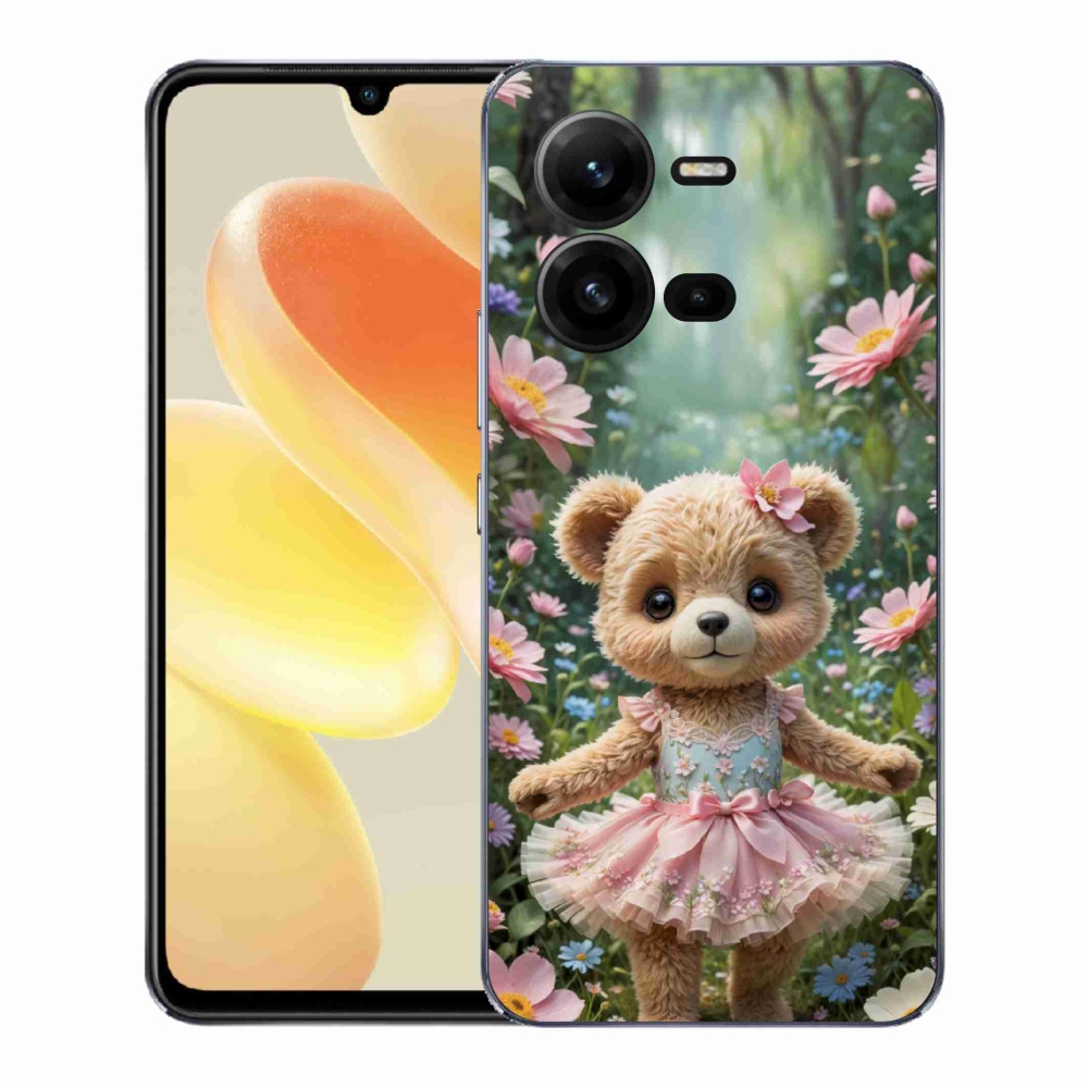 Gélový kryt mmCase na Vivo X80 Lite - roztomilý medvedík v kvetoch