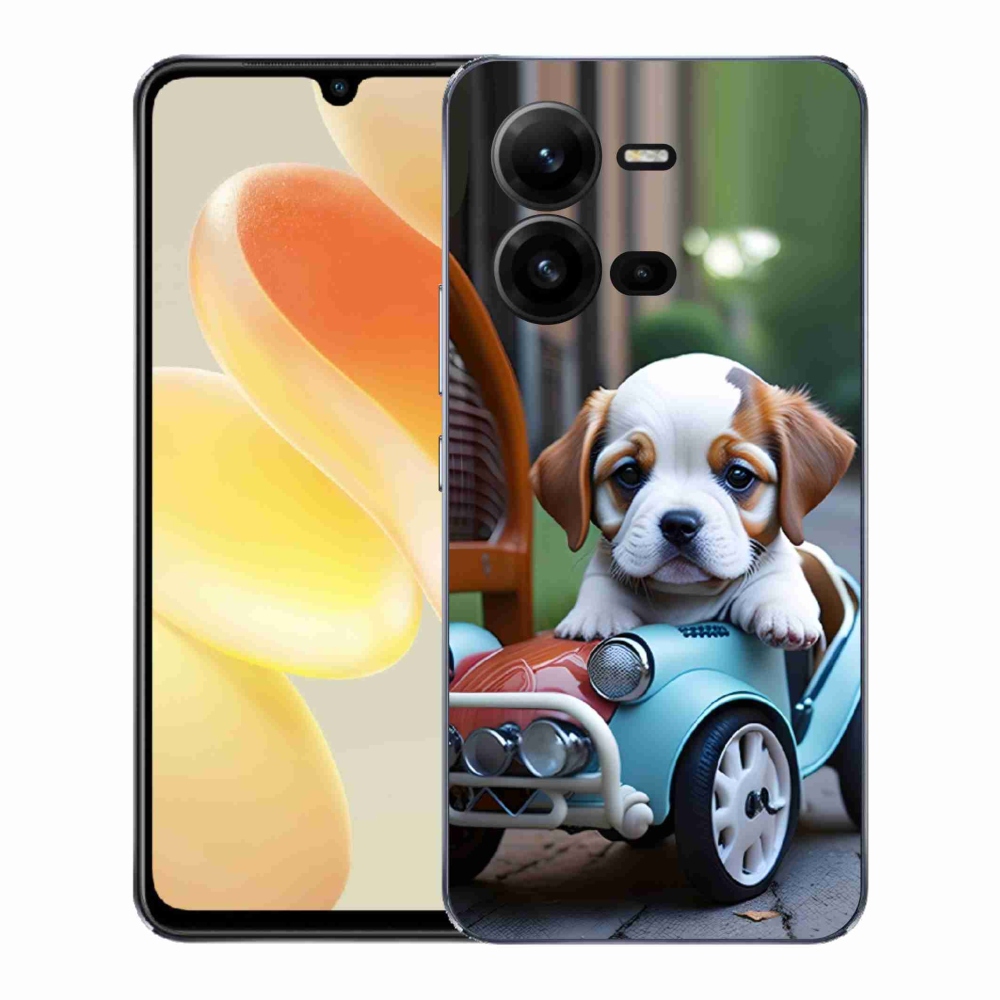Gélový kryt mmCase na Vivo X80 Lite - šteňa v retro aute