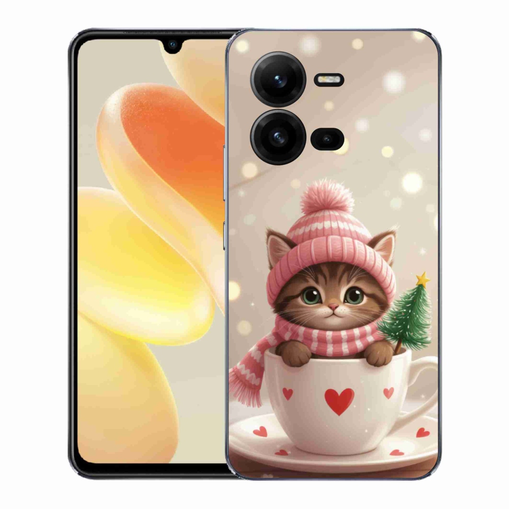 Gélový kryt mmCase na Vivo X80 Lite - vianočné mačiatko v hrnčeku