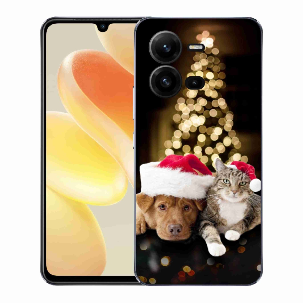 Gélový kryt mmCase na Vivo X80 Lite - vianočný pes a mačka