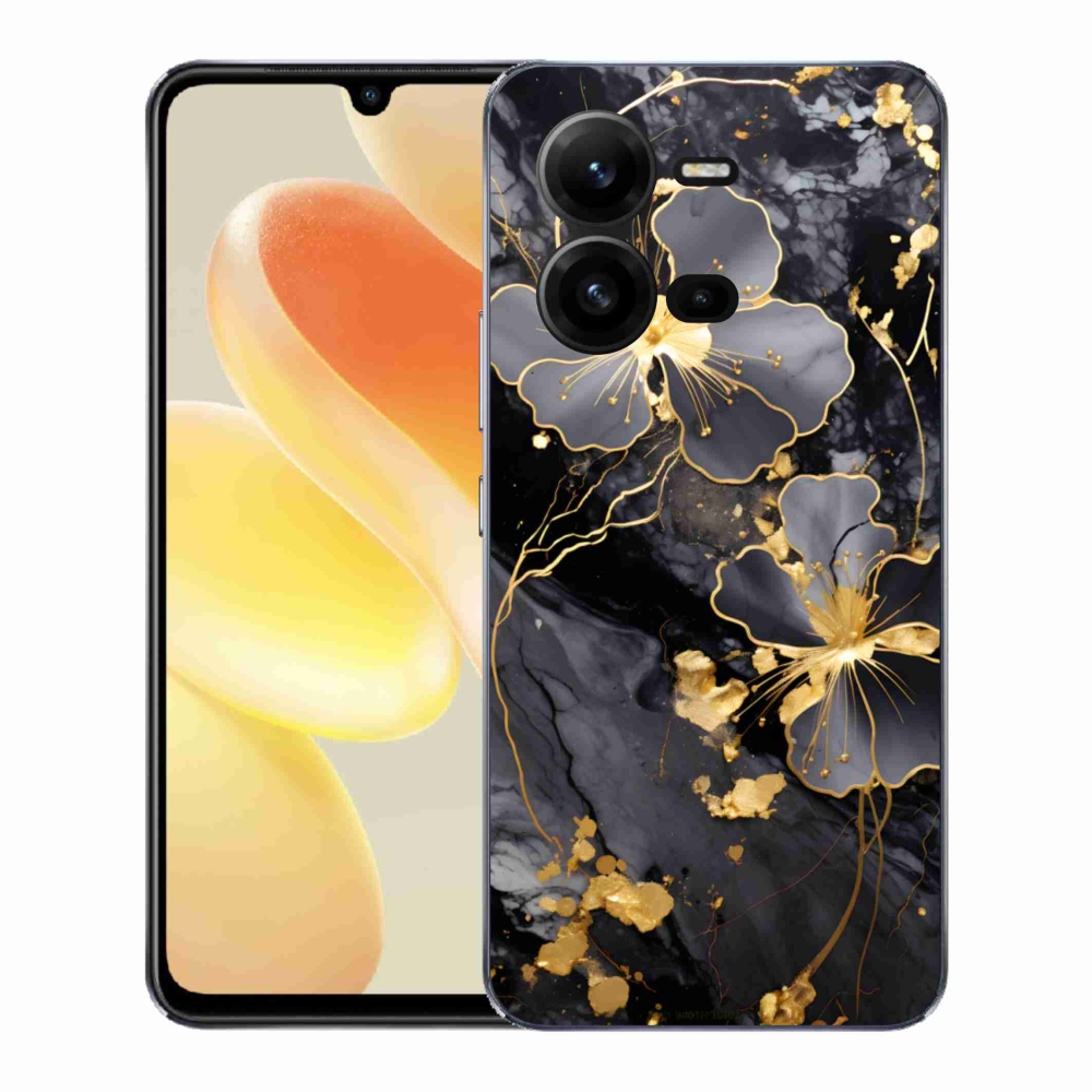Gélový kryt mmCase na Vivo X80 Lite - zlaté kvety