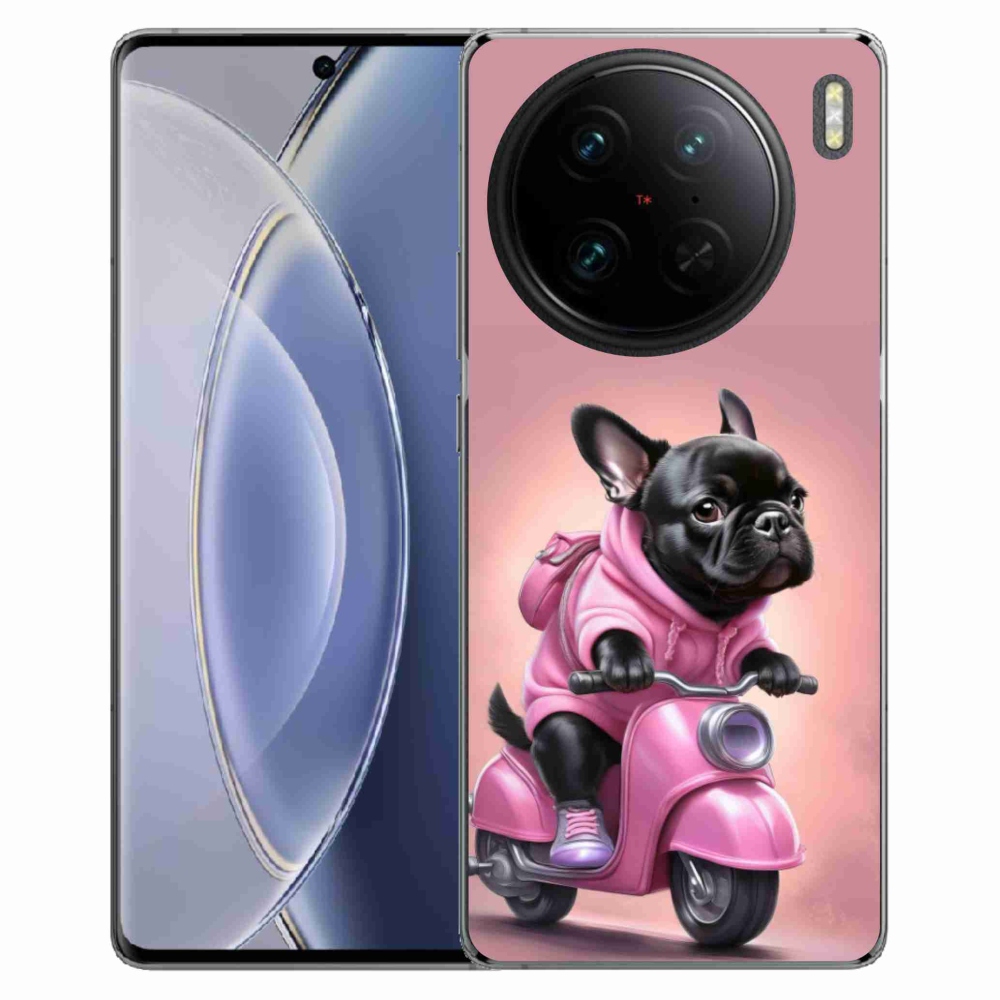 Gélový kryt mmCase na Vivo X90 Pro - francúzsky buldoček na skútri