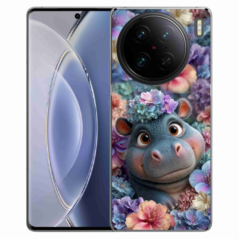 Gélový kryt mmCase na Vivo X90 Pro - hrošík v kvetoch