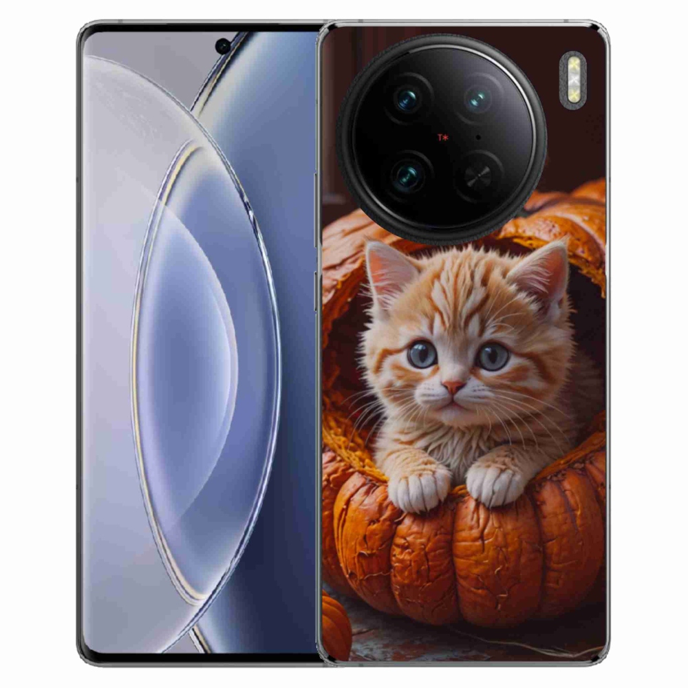 Gélový kryt mmCase na Vivo X90 Pro - mačiatko a tekvica 2