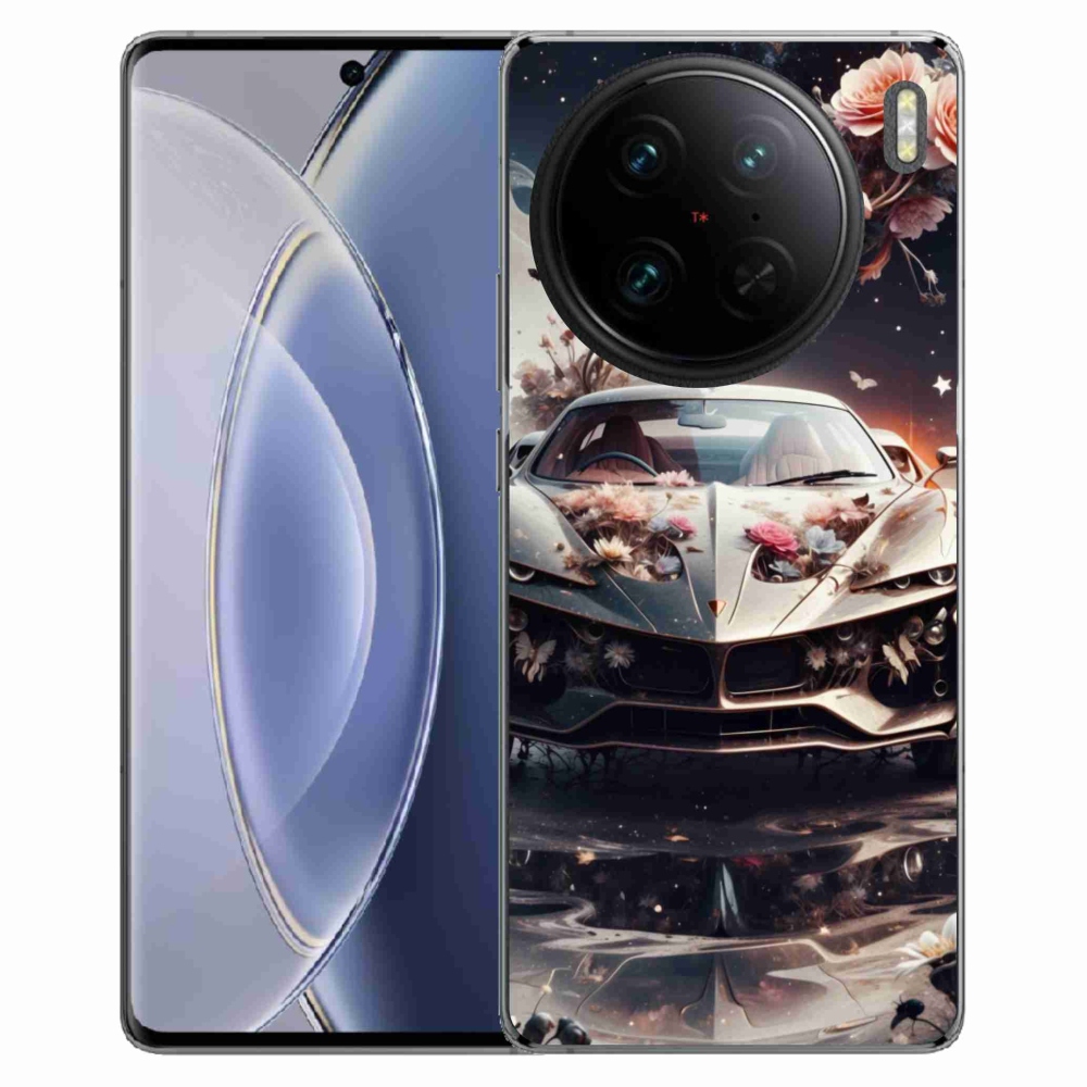 Gélový kryt mmCase na Vivo X90 Pro - kvetinový športový automobil