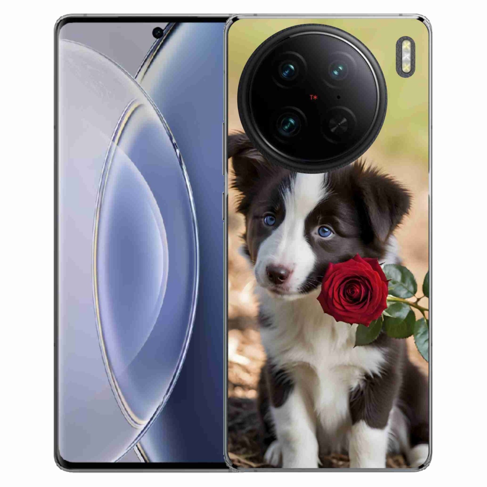 Gélový kryt mmCase na Vivo X90 Pro - roztomilá border kólia s ružou