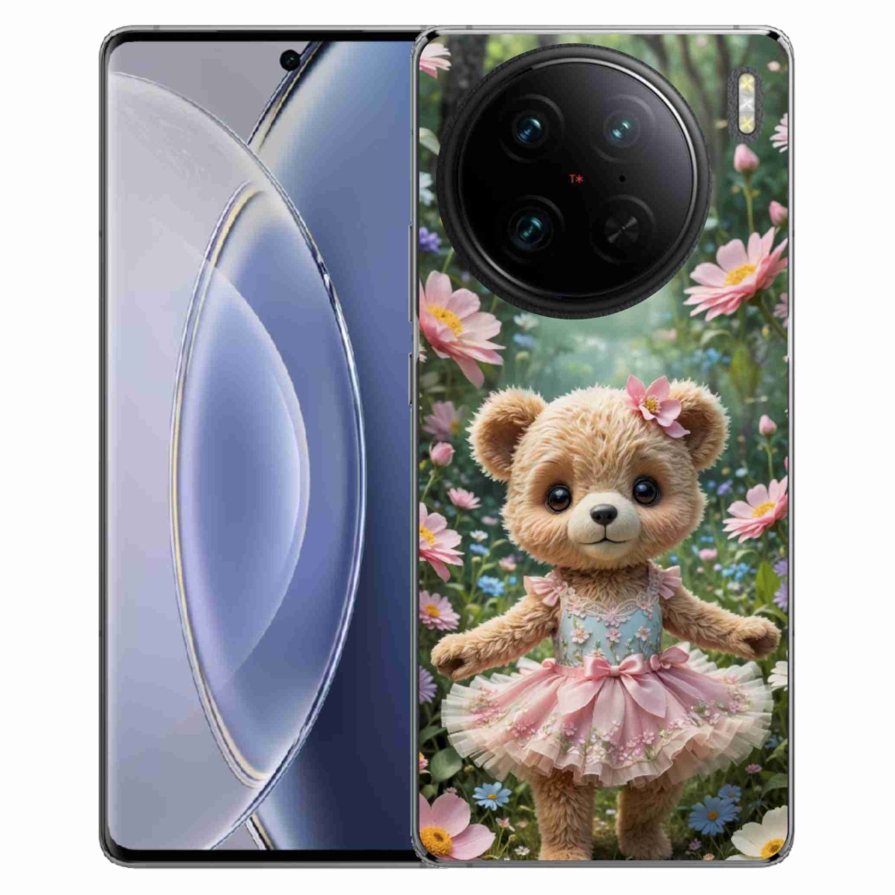 Gélový kryt mmCase na Vivo X90 Pro - roztomilý medvedík v kvetoch
