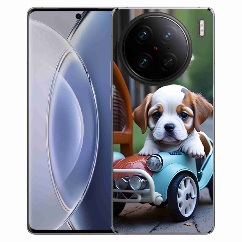 Gélový kryt mmCase na Vivo X90 Pro - šteňa v retro aute