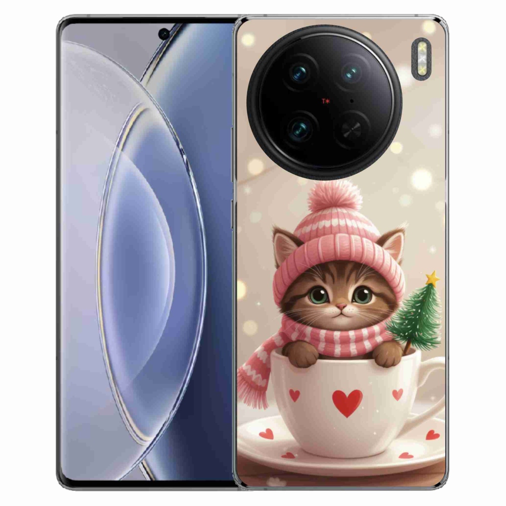 Gélový kryt mmCase na Vivo X90 Pro - vianočné mačiatko v hrnčeku
